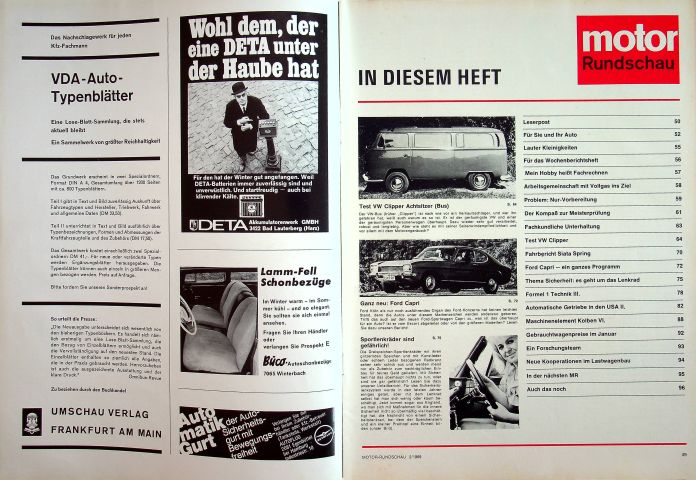 Inhaltsverzeichnis Motor Rundschau 02/1969