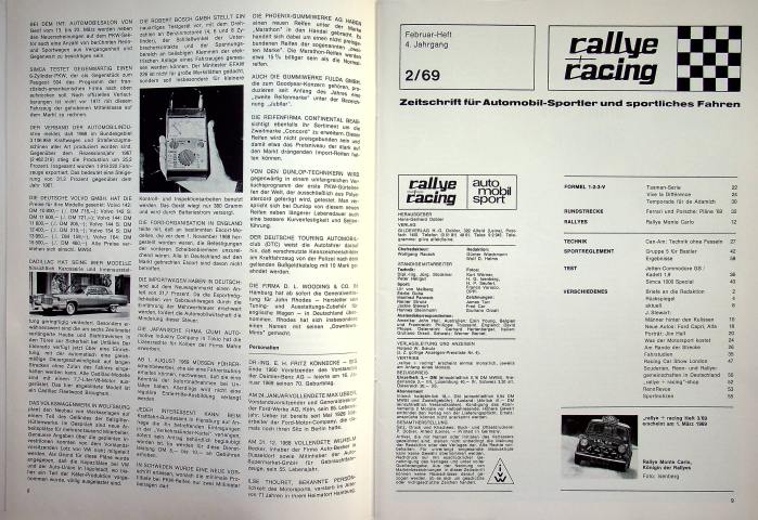 Inhaltsverzeichnis Rallye Racing 02/1969