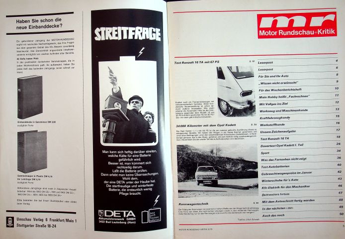 Inhaltsverzeichnis Motor Rundschau 02/1970