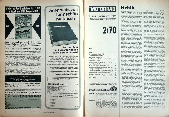 Inhaltsverzeichnis Motorrad 02/1970