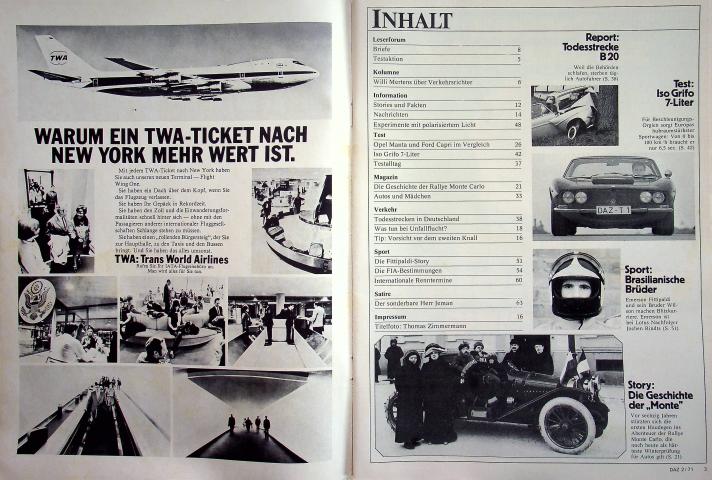 Inhaltsverzeichnis Autozeitung 02/1971