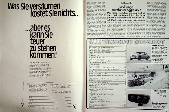 Inhaltsverzeichnis Autozeitung 02/1972