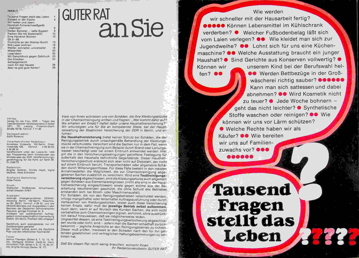 Inhaltsverzeichnis Guter Rat 02/1973