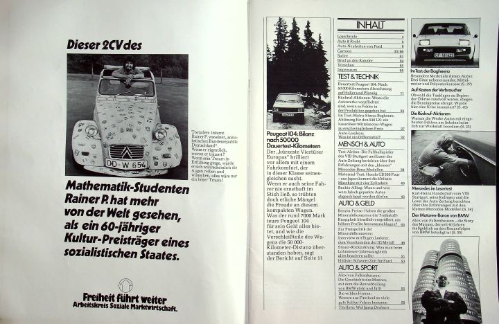 Inhaltsverzeichnis Autozeitung 02/1974