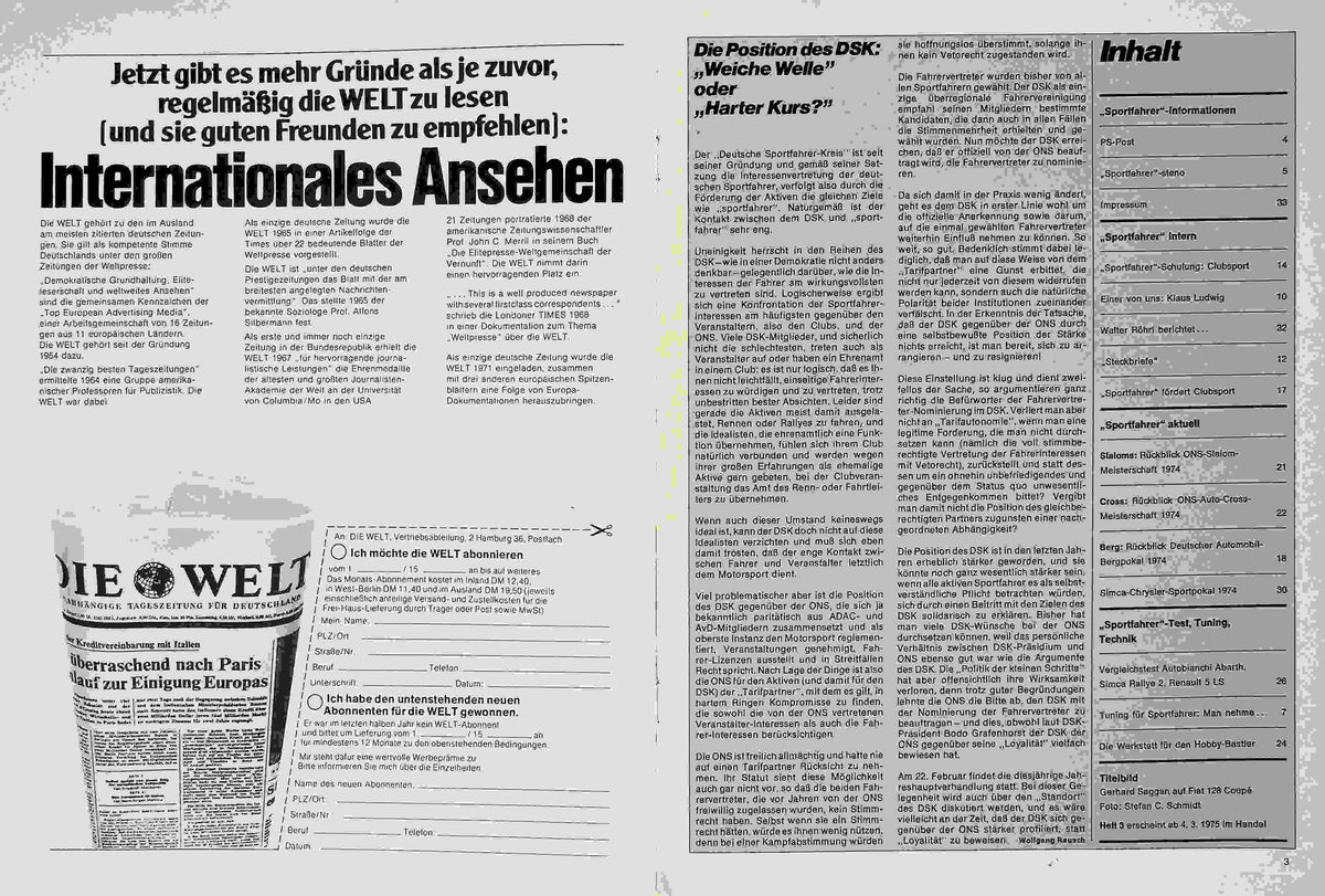 Inhaltsverzeichnis Sport Fahrer 02/1975