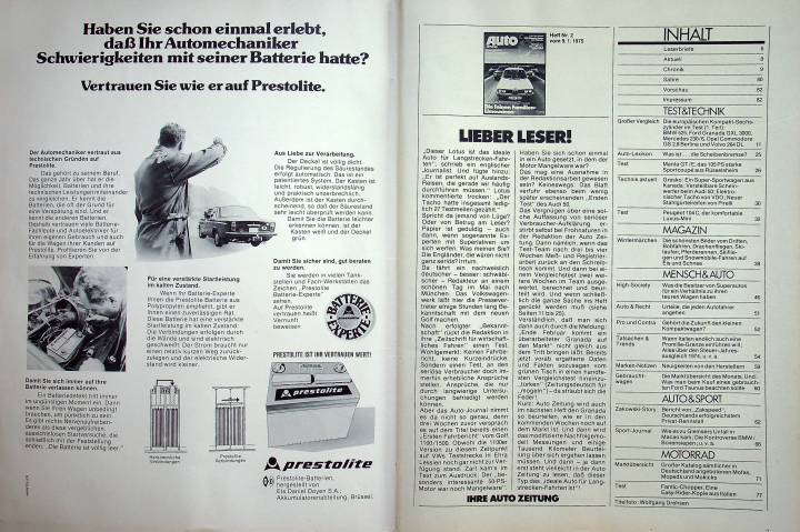 Inhaltsverzeichnis Autozeitung 02/1975