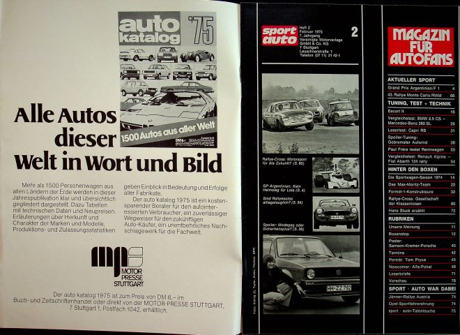 Inhaltsverzeichnis Sport Auto 02/1975