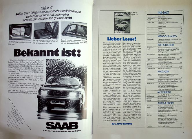 Inhaltsverzeichnis Autozeitung 02/1976