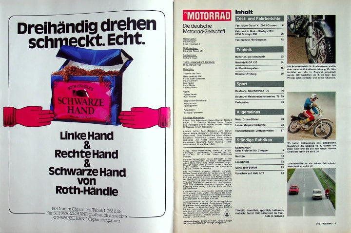 Inhaltsverzeichnis Motorrad 02/1976