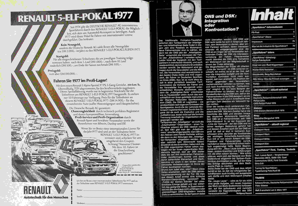 Inhaltsverzeichnis Sport Fahrer 02/1977