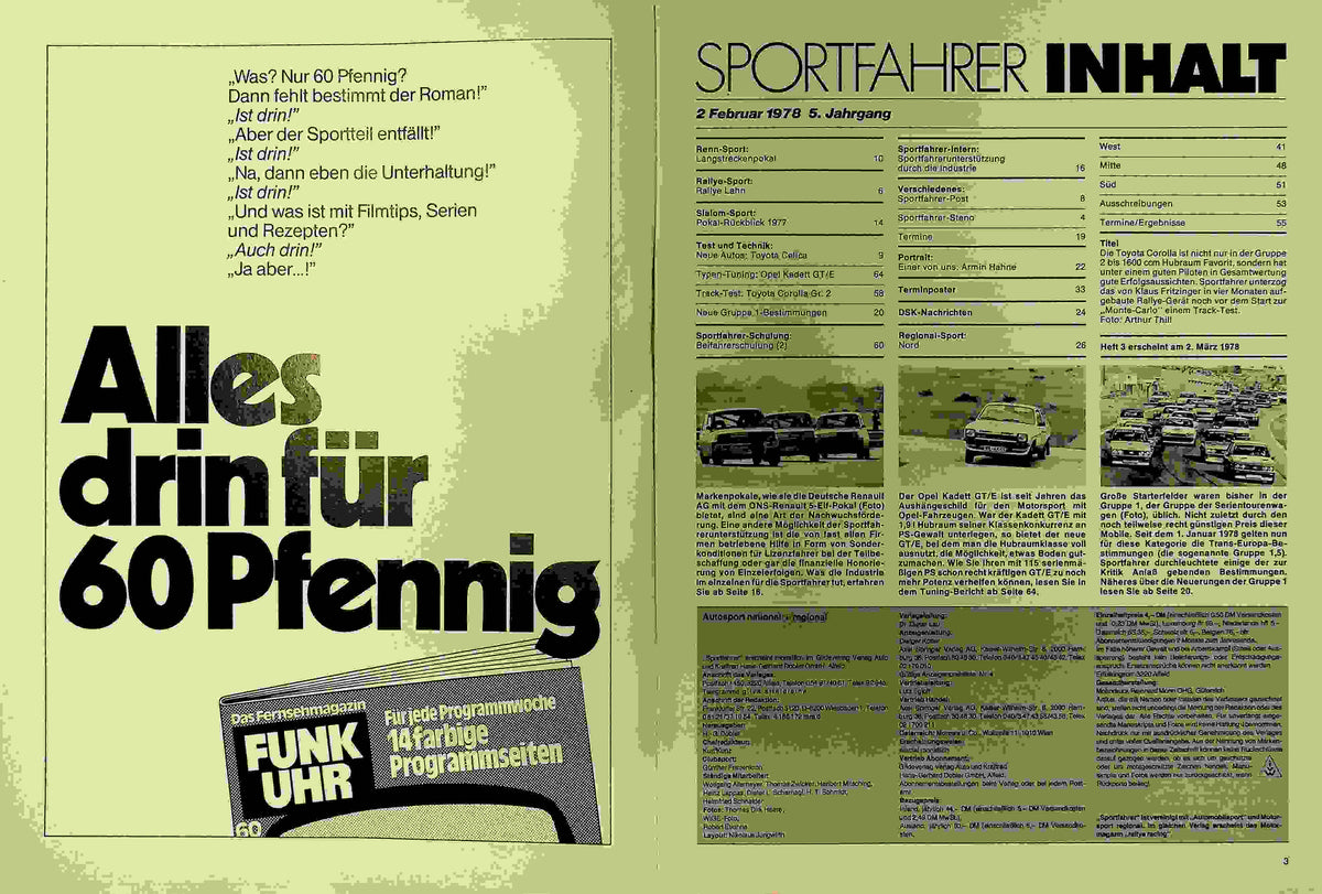 Inhaltsverzeichnis Sport Fahrer 02/1978