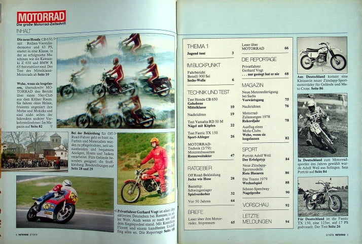 Inhaltsverzeichnis Motorrad 02/1979