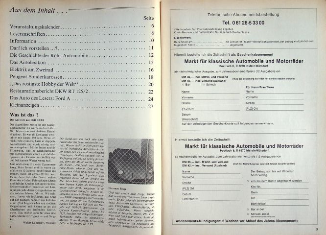Inhaltsverzeichnis Oldtimer Markt 02/1982