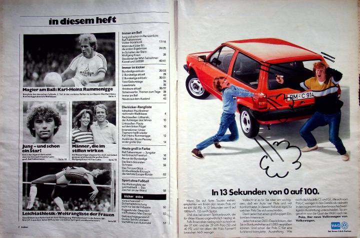 Inhaltsverzeichnis Kicker 02/1982