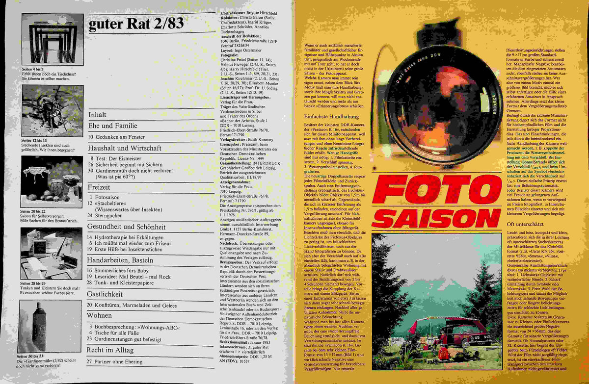 Inhaltsverzeichnis Guter Rat 02/1983