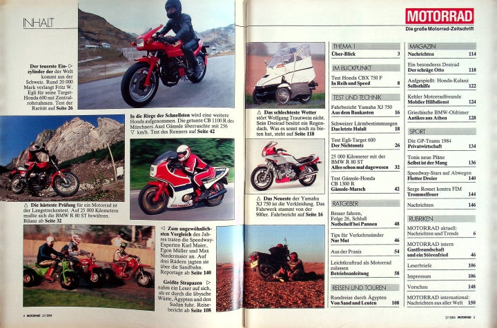 Inhaltsverzeichnis Motorrad 02/1984