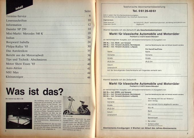 Inhaltsverzeichnis Oldtimer Markt 02/1984