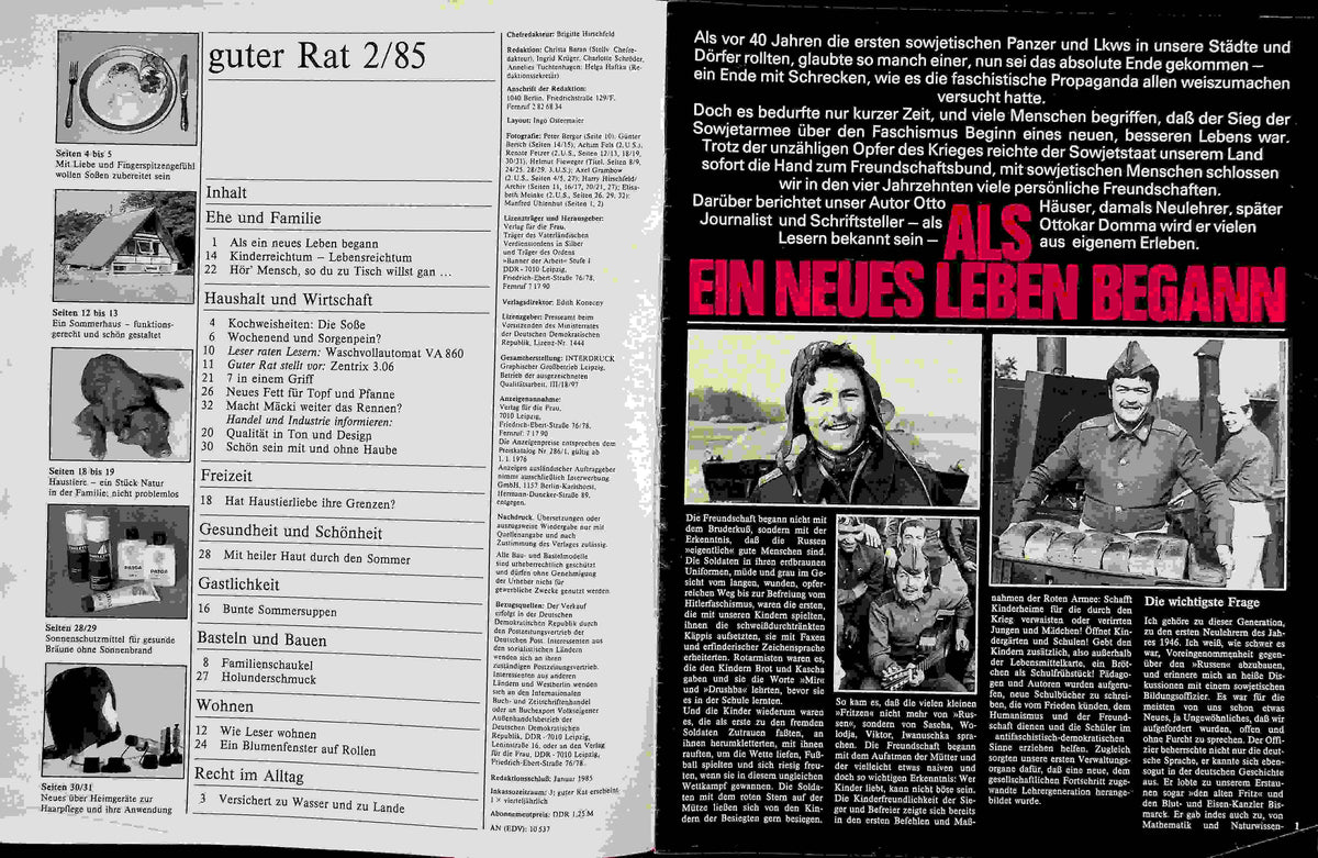 Inhaltsverzeichnis Guter Rat 02/1985