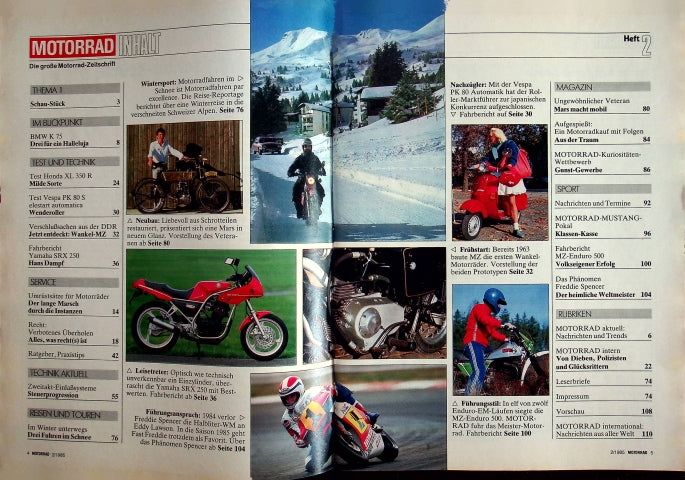 Inhaltsverzeichnis Motorrad 02/1985