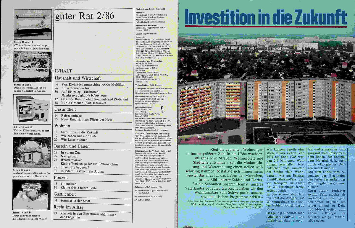 Inhaltsverzeichnis Guter Rat 02/1986