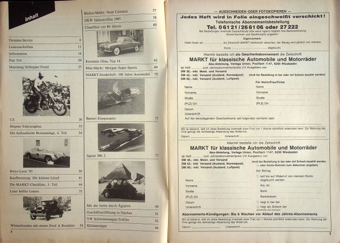 Inhaltsverzeichnis Oldtimer Markt 02/1986