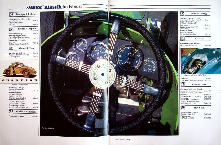 Inhaltsverzeichnis Motor Klassik 02/1986