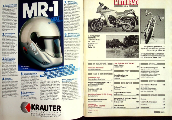 Inhaltsverzeichnis Motorrad 02/1986