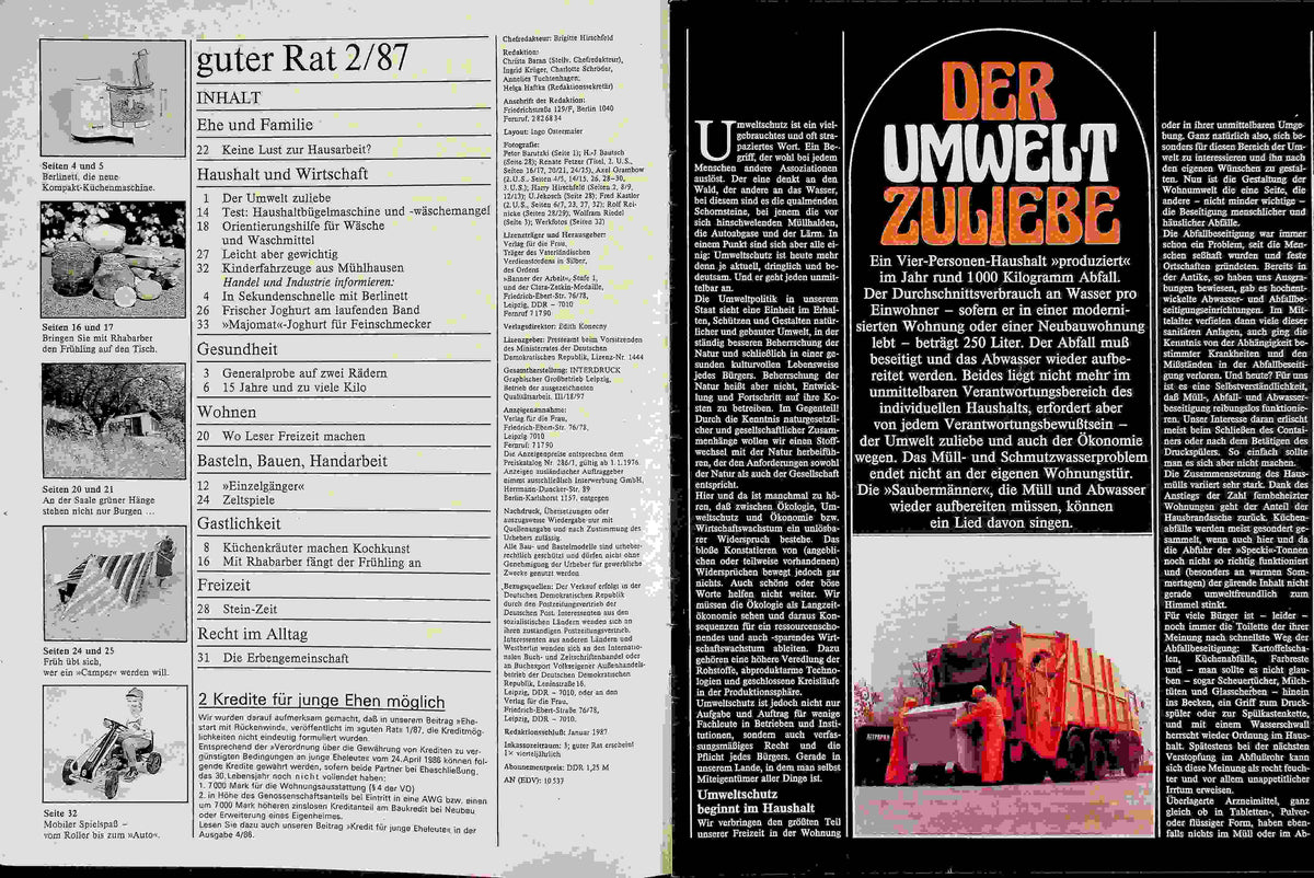 Inhaltsverzeichnis Guter Rat 02/1987