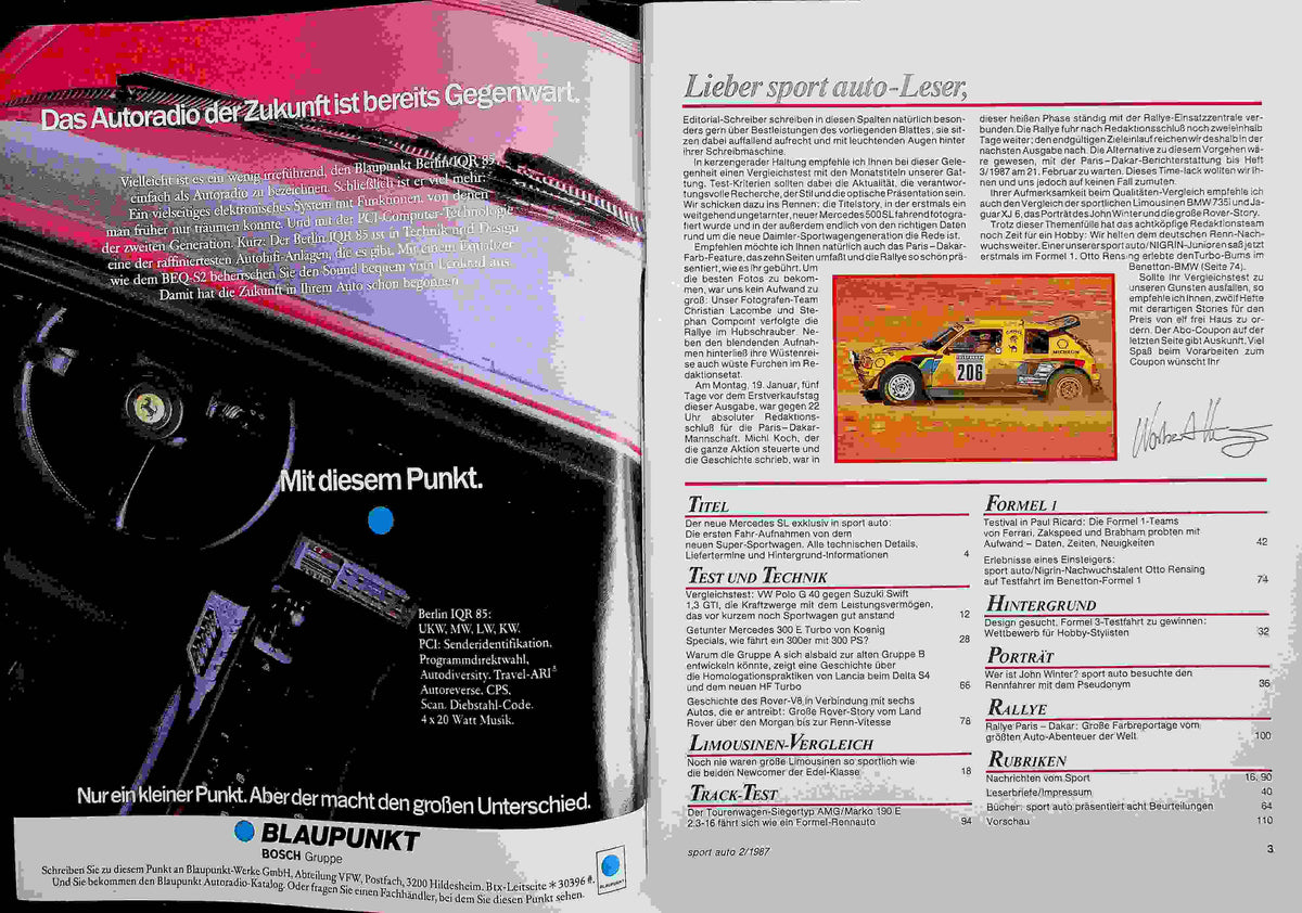 Inhaltsverzeichnis Sport Auto 02/1987