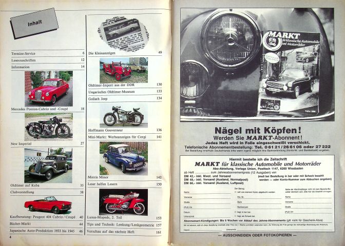 Inhaltsverzeichnis Oldtimer Markt 02/1987
