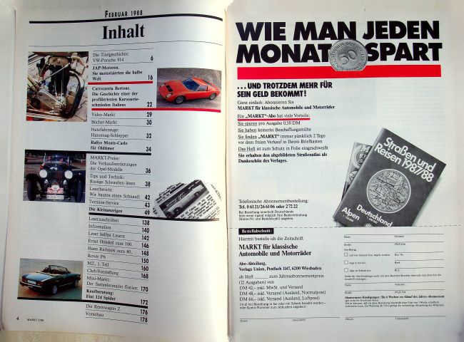 Inhaltsverzeichnis Oldtimer Markt 02/1988