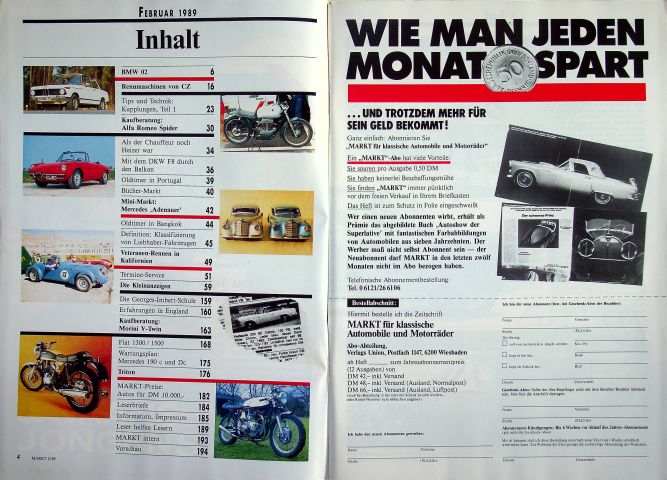 Inhaltsverzeichnis Oldtimer Markt 02/1989