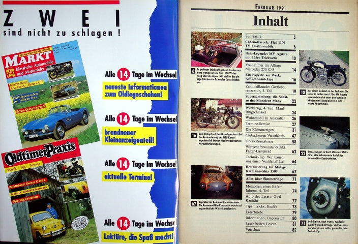 Inhaltsverzeichnis Oldtimer Praxis 02/1991