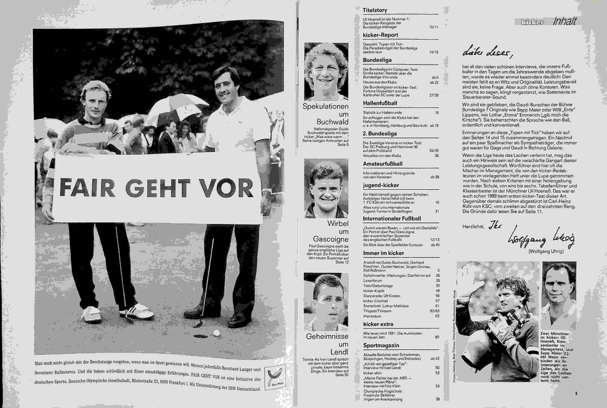 Inhaltsverzeichnis Kicker 02/1991