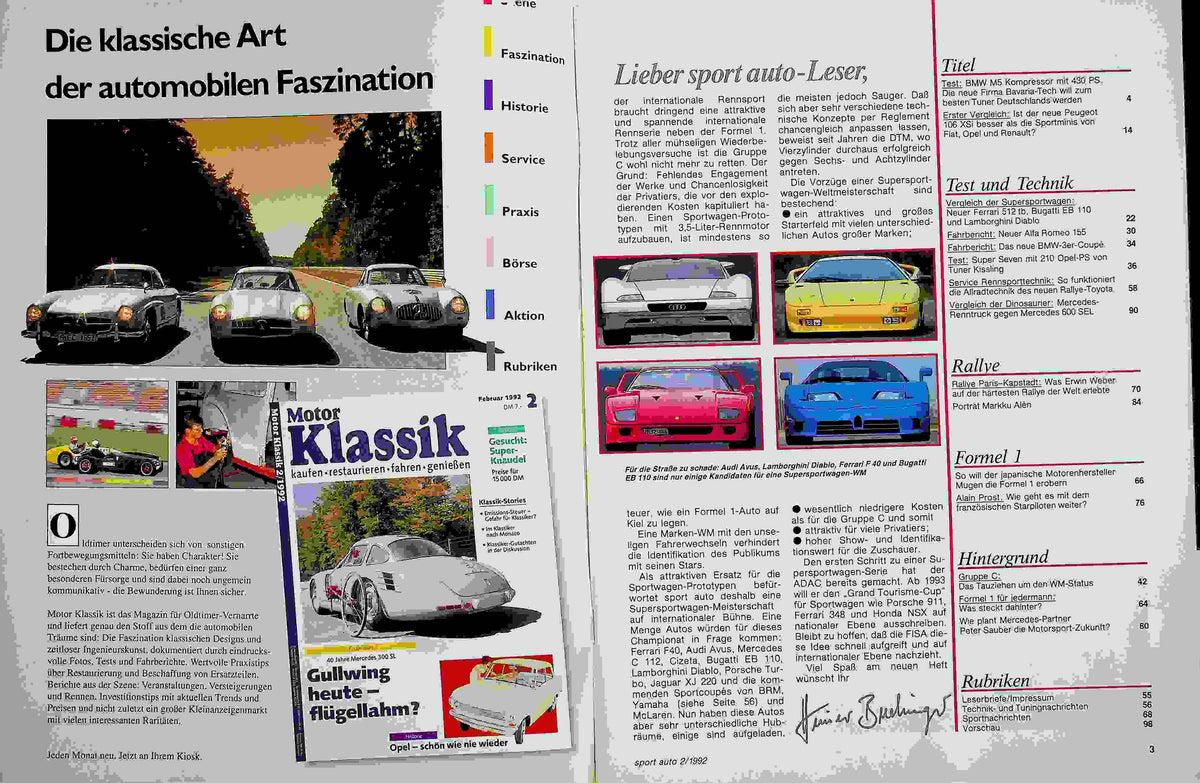 Inhaltsverzeichnis Sport Auto 02/1992