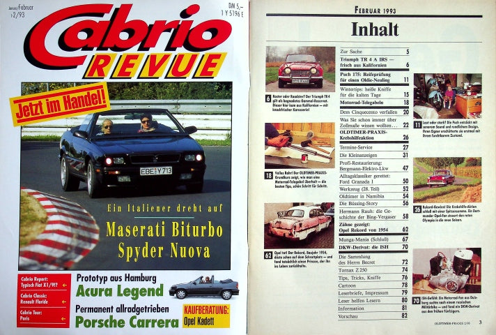 Inhaltsverzeichnis Oldtimer Praxis 02/1993