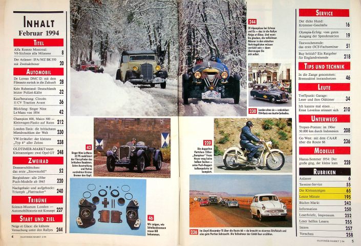 Inhaltsverzeichnis Oldtimer Markt 02/1994