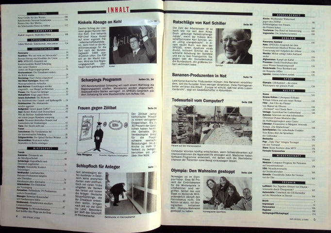 Inhaltsverzeichnis Spiegel 02/1994