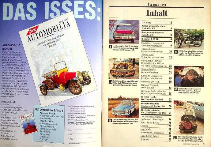 Inhaltsverzeichnis Oldtimer Praxis 02/1994
