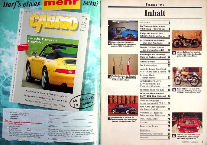 Inhaltsverzeichnis Oldtimer Praxis 02/1995