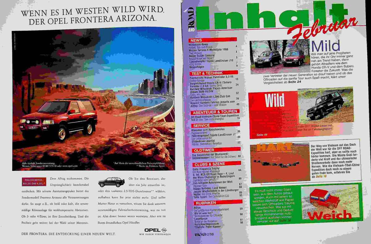 Inhaltsverzeichnis Offroad 02/1998