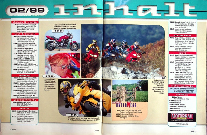 Inhaltsverzeichnis Motorrad 02/1999