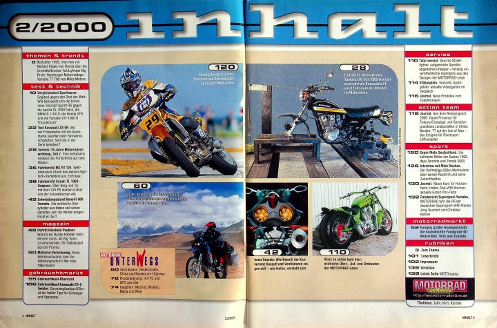 Inhaltsverzeichnis Motorrad 02/2000