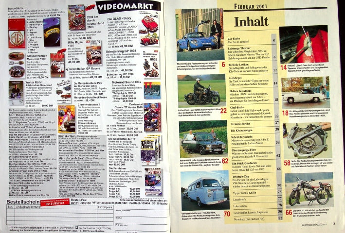 Inhaltsverzeichnis Oldtimer Praxis 02/2001
