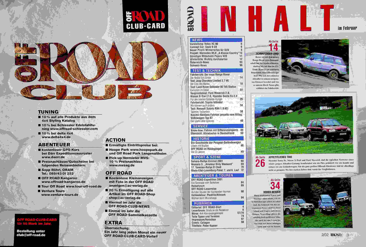 Inhaltsverzeichnis Offroad 02/2002