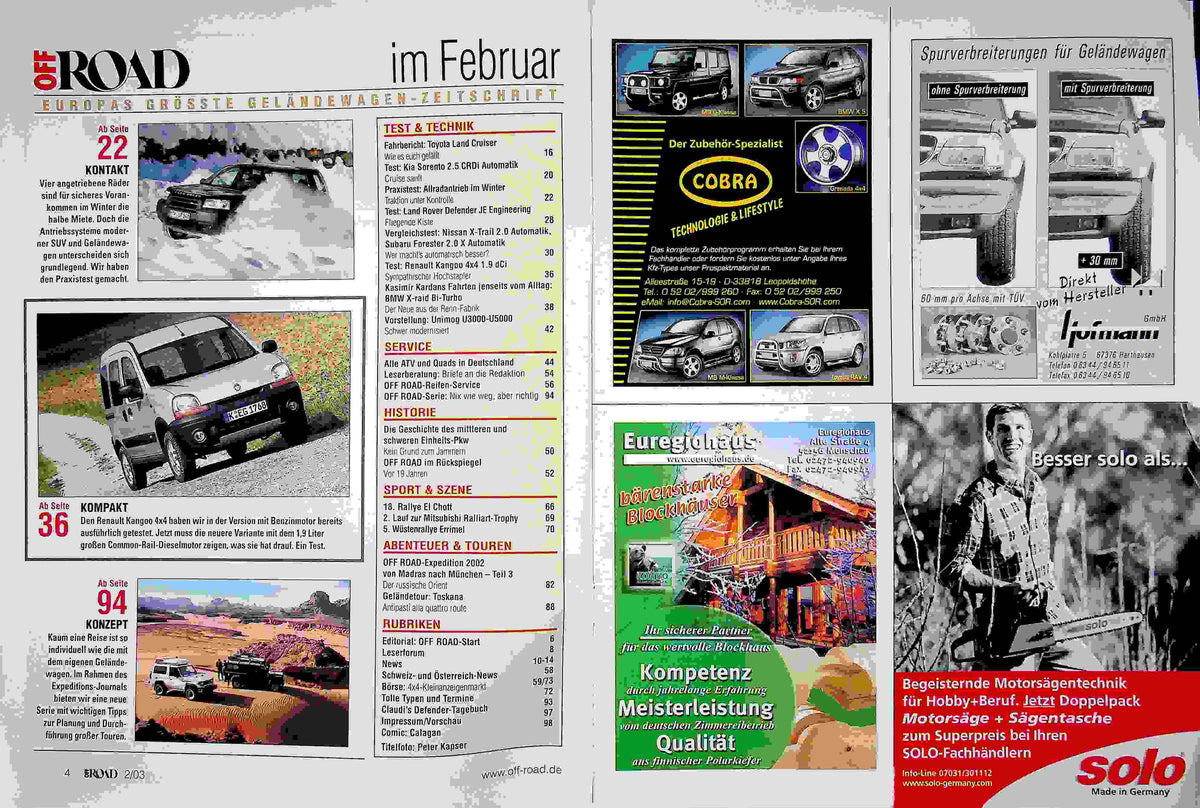 Inhaltsverzeichnis Offroad 02/2003