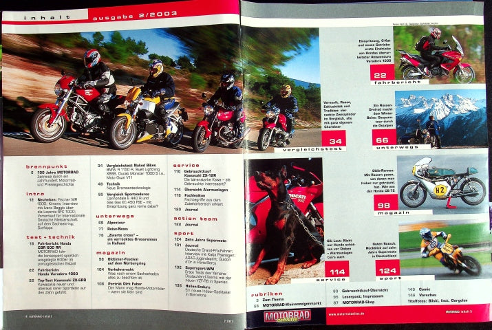 Inhaltsverzeichnis Motorrad 02/2003