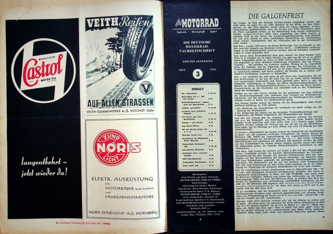 Inhaltsverzeichnis Motorrad 03/1950