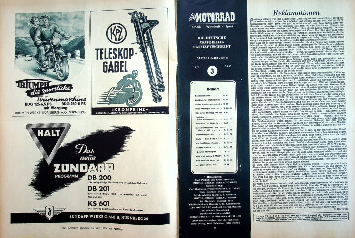 Inhaltsverzeichnis Motorrad 03/1951