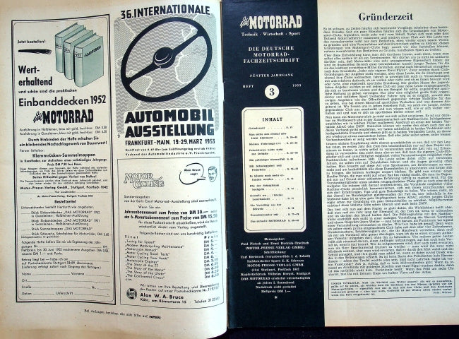 Inhaltsverzeichnis Motorrad 03/1953